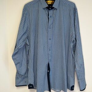 Brio Men's Long Sleeved Blue Patterned Dress Shirt